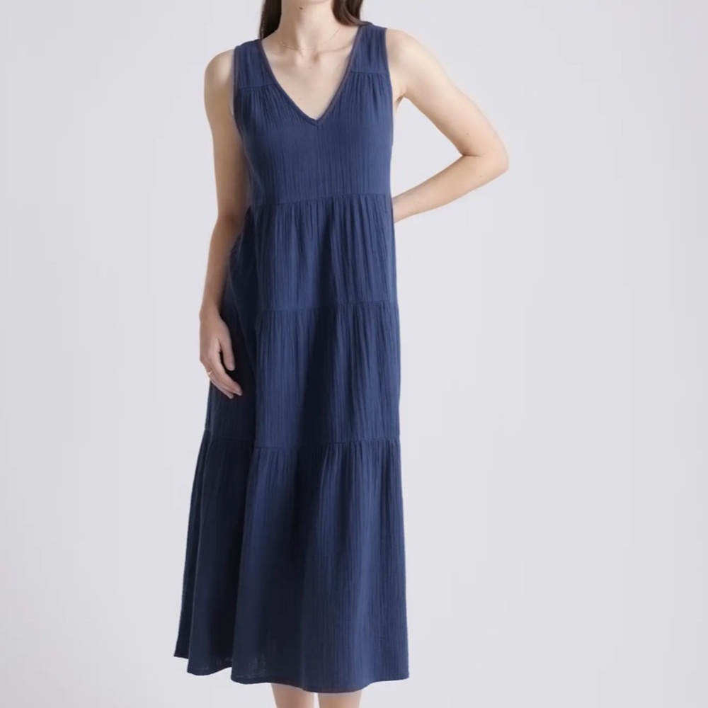 Quince Navy Maxi Dress 100% Organic Cotton